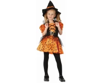 Role play-set for child Orange Witch (dress, hat, belt), size 120/130 cm EOL